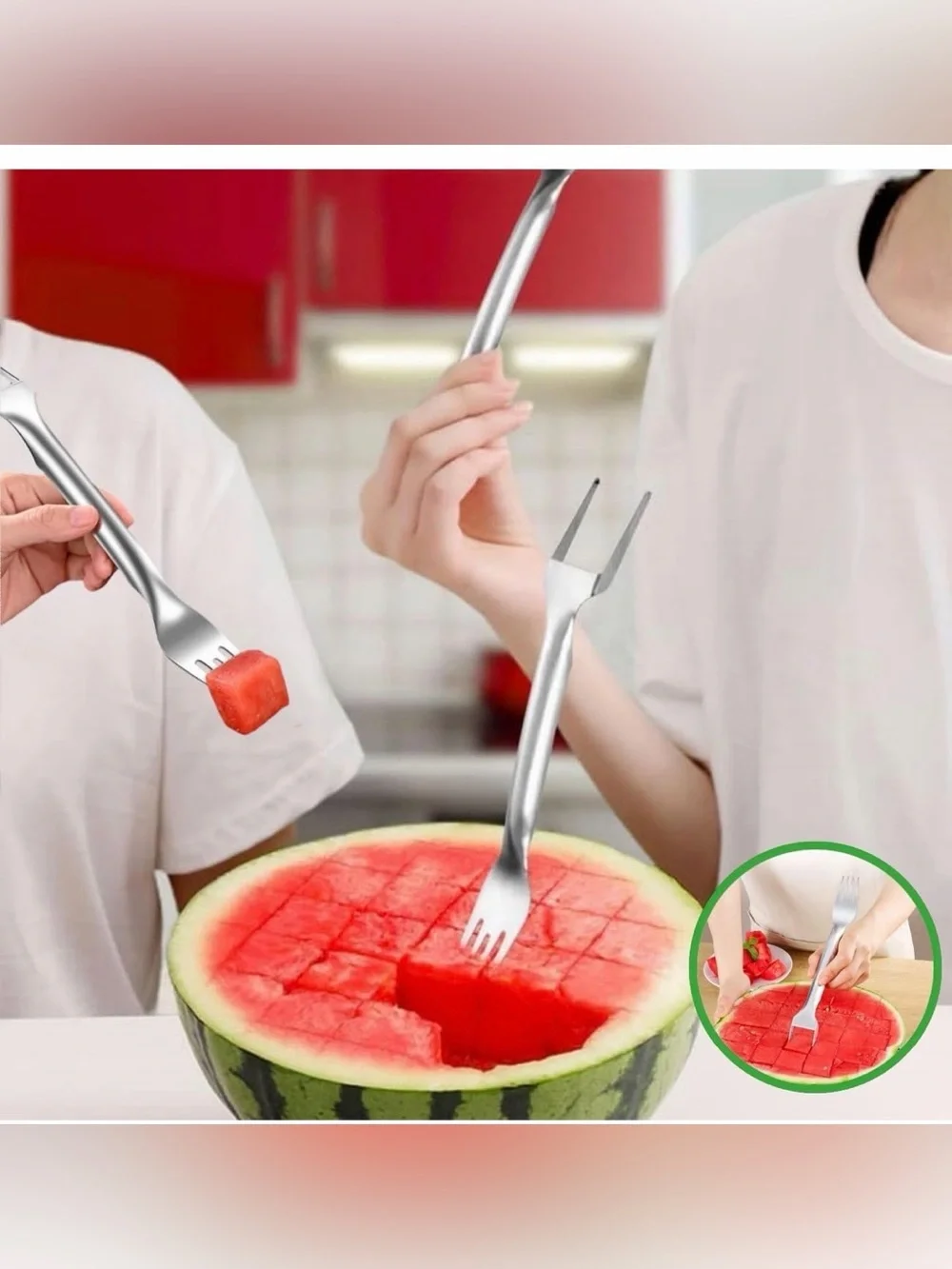 2-in-1 Stainless Steel Fruit Cutter Watermelon Cutter Fork
